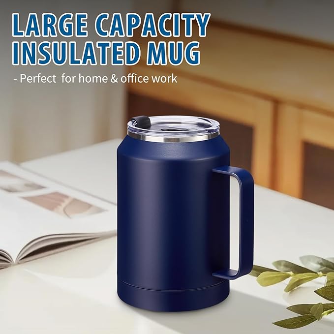 32 oz Mug Tumbler with Handle and Straw - Large Stainless Steel Coffee Cup with 2-in-1 Lid, Insulated Water Bottle Flask Jug, Metal Thermal Cup Keep Cold 36 hrs, Leakproof Proof BPA-Free