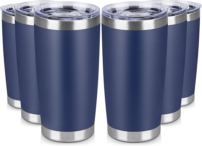 20 oz Tumbler Stainless Steel Tumblers Bulk with Lid Double Wall Insulated Coffee Tumbler Cups for Hot & Cold Drinks Powder Coated Travel Coffee Tumbler Mug Metal (Navy Blue, 6 pack)