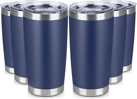 20 oz Tumbler Stainless Steel Tumblers Bulk with Lid Double Wall Insulated Coffee Tumbler Cups for Hot & Cold Drinks Powder Coated Travel Coffee Tumbler Mug Metal (Navy Blue, 6 pack)