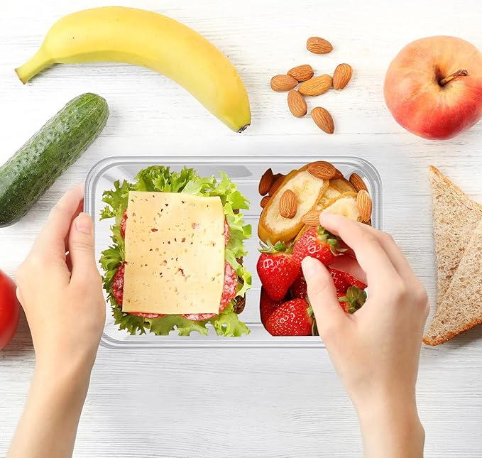 Sawysine 100 Pcs Plastic Meal Prep Containers Food Storage Containers Reusable Lunch Bowls with Lid Stackable Disposable Lunch Boxes 1 Compartment Bento Box(Clear,22 oz)