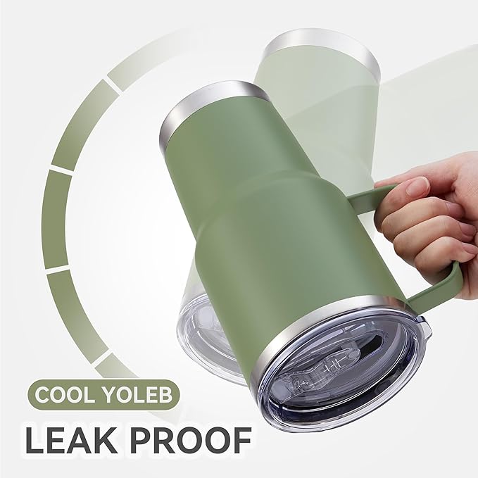 30 oz Tumbler with Handle and Lid, Stainless Steel Tumblers Bulk Double Wall Vacuum Insulated Travel Mug Leak Proof Cup Keep Drinks Cold and Hot Army Green, 4 Pack