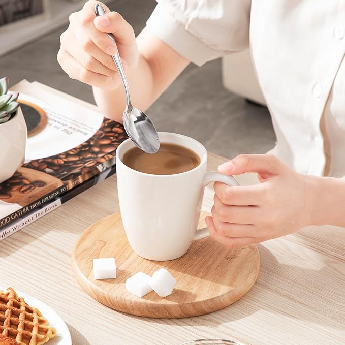 vancasso White Ceramic Coffee Mug Set of 6, 12 Oz Tea Cups with Handle for Latte, Tea, Cappuccino, Milk, Cocoa, Microwave&Dishwasher Safe