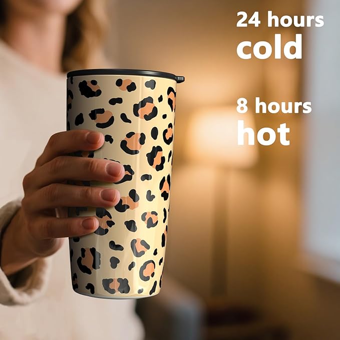 TILUCK 20 oz Tumbler with Leak-Proof Lid, Vacuum Insulated Stainless Steel Coffee Mug, Double-Walled Travel Tumbler for Hot and Cold Drinks(Leopard, 20oz)