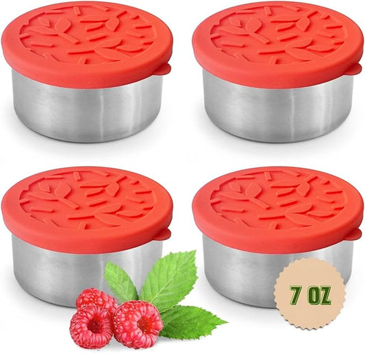 TAVVA 4 X 7 oz Stainless Steel Containers with Lids - Leakproof w/Silicone Lids - BPA Free - Dishwasher & Freezer Safe - Portable & Reusable - Stainless Steel Storage Food Snack Containers