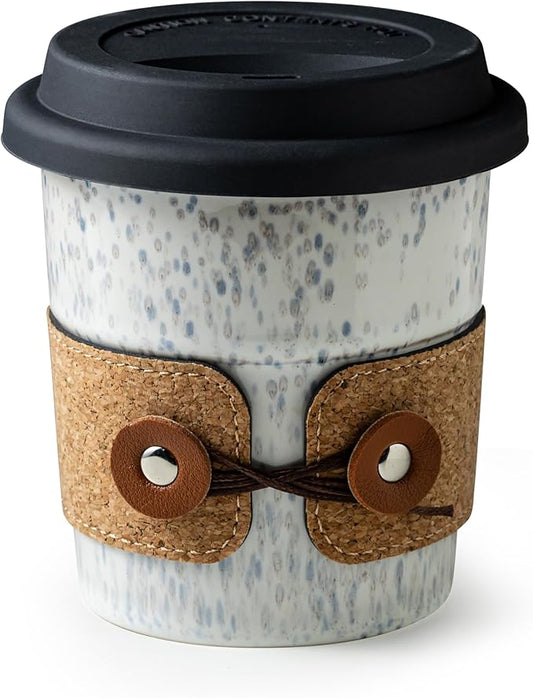 Ceramic Coffee Tumbler, Large Travel Coffee Mug with Lid, Large Porcelain Coffee Cup, Reusable Tea Mug, Microwave & Dishwasher Safe, Coffee Gifts for Men & Women, 13.5oz