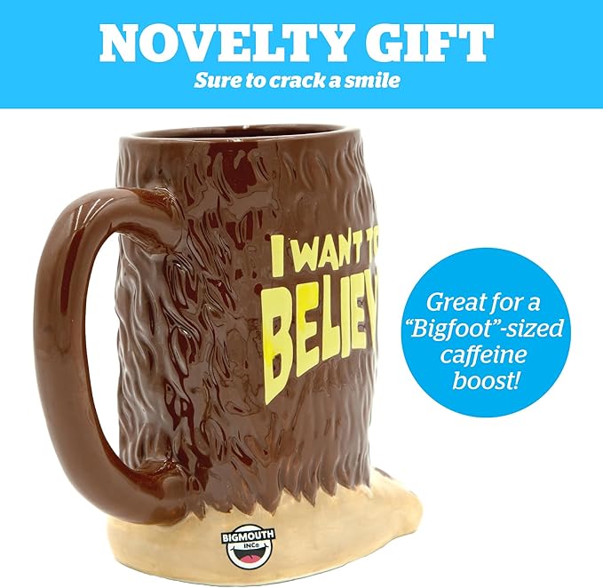 BigMouth Inc Big Foot I Want to Believe Coffee Mug, Fun Bigfoot Decor, Funny Sasquatch Cup Gift for Men Women Dad