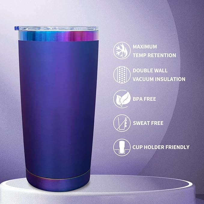 20 oz Tumbler Bulk Stainless Steel Tumblers with Lids and Straws, Double Wall Vacuum Insulated Travel Coffee Mug for Laser Engrave, Powder Coated Cups for Hot and Cold Drinks (Blue,1 pack)