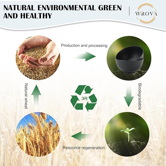 Wheat Straw Bowl Sets,8 PCS Unbreakable Cereal Bowls 26 OZ,Microwave and Dishwasher Safe Bowls,Alternative Plastic Bowl Reusable for cereal,salad,snack and soup (Pure Black)