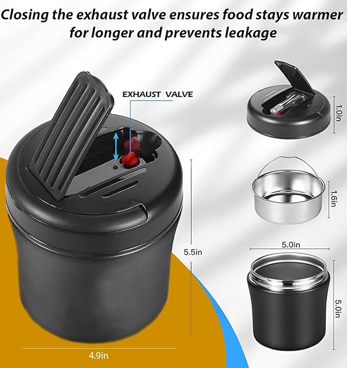 Thermo Food Jar For Hot Food - 40 OZ, Thermo soup containers With lid, Wide Mouth Vacuum Insulated Stainless Steel Leakproof Bento Box With Spoon,Black