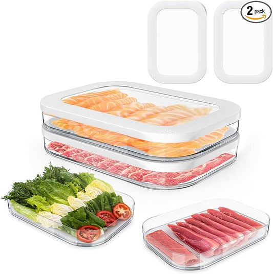 2 Pcs Deli Meat Container for Fridge, Stackable Bacon Lunch Meat Container for Refrigerator, Food Storage Boxes with 2 Lids for Cold Cuts, Cheese, LunchMeat, Salami, Meal Prep Containers, BPA Free