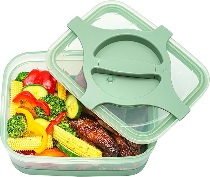 Bento Box 25.5oz 3 Cups Leakproof Salad and Meal Prep Container Twistlock Lid Reusable BPA-Free Portable Microwave and Dishwasher Safe for Work Lunch (Green)
