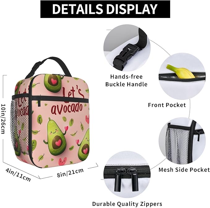 Avocado Insulated Lunch Bag for Women Men Avocado Lunch Bag for Work,Picnic,Travel,Hiking,Beach or Fishing Polyester Avocado Lunch Box