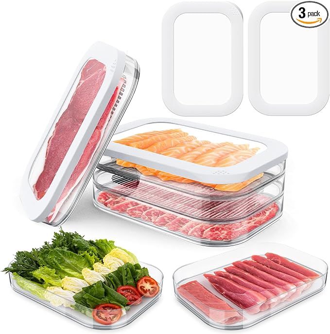 3 Pcs Deli Meat Container for Fridge, Stackable Bacon Lunch Meat Container for Refrigerator, Food Storage Boxes with 3 Lids for Cold Cuts, Cheese, Lunchmeat, Salami, Meal Prep Containers