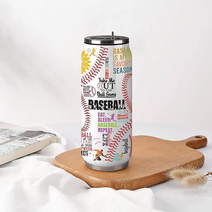 Baseball Tumbler Cup Travel Mug With Lid,Baseball Lover Birthday Gifts Stainless Steel Vacuum Coffee Mug Cup Baseball Gifts For Women Men 17 Oz