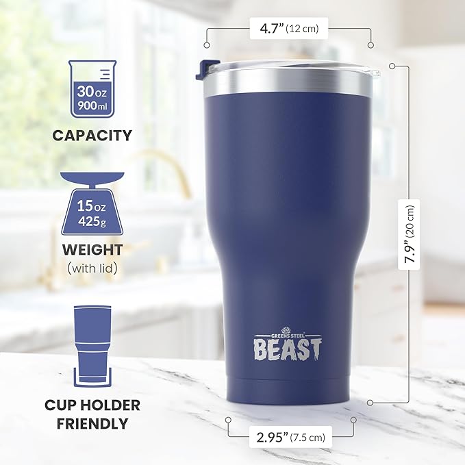 Beast 30 oz Tumbler Stainless Steel Vacuum Insulated Coffee Ice Cup Double Wall Travel Flask (Royal Blue)