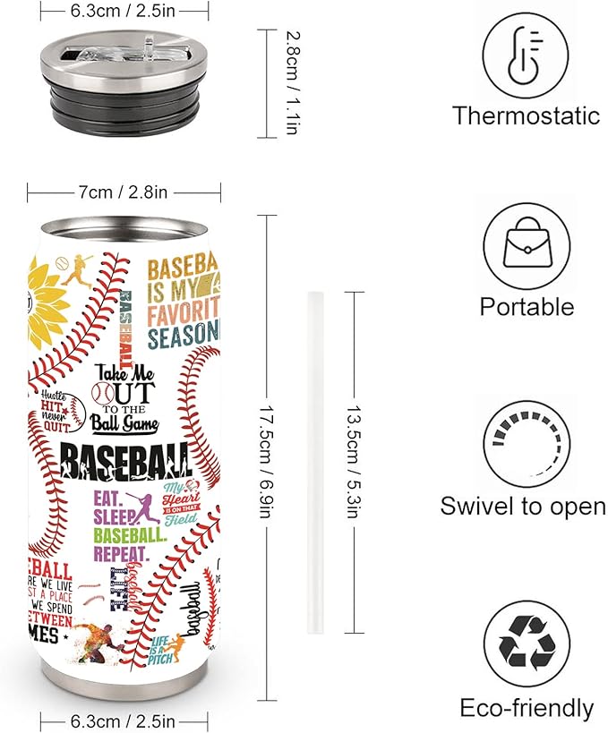 Baseball Tumbler Cup Travel Mug With Lid,Baseball Lover Birthday Gifts Stainless Steel Vacuum Coffee Mug Cup Baseball Gifts For Women Men 17 Oz