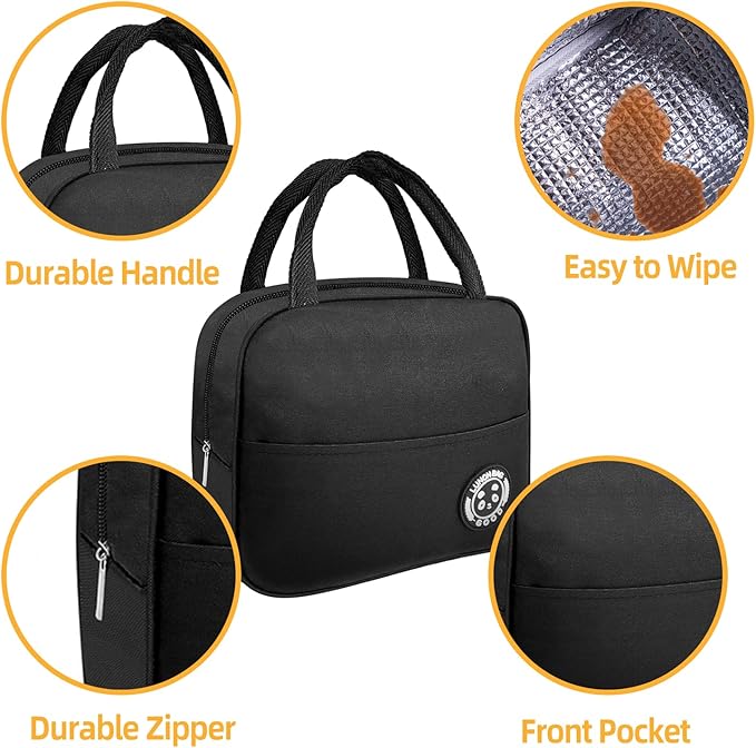 Bento Box with Lunch Bag Microwavable All-in-One Meal Prep Compartment Lunch Containers with Utensils Leak Resistant Lunch Box with Sauce Container 60oz Black