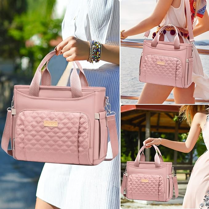 AIJIEKE Insulated Lunch Bag for Women, Lunch Box, Lunch Tote for Work, Large Leak Proof Cooler Bag with Removable Strap, Reusable Adult Lunchbag, Picnic, Office, Beach, Pink