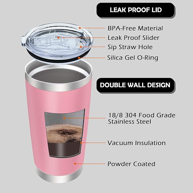 20oz Tumbler Bulk Stainless Steel Tumblers with Lid Vacuum Insulated Double Wall Travel Coffee Mug Powder Coated Tumbler Cup for Hot and Cold Drinks(Pink, 1 pack)