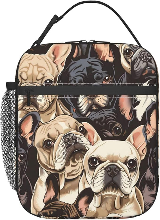 Reusable French Bulldog Lunch Box for Kids Girls Boys Women Adult, Insulated Cute Dog Lunch Bag,Polyester Cooler Handbags Case for School Picnic Work Travel Beach or Hiking