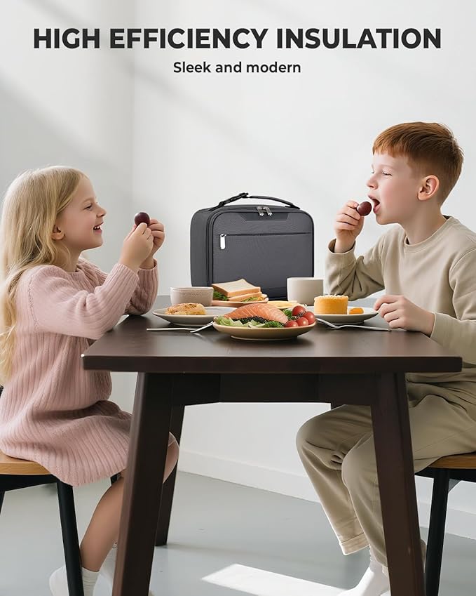 Tuwubi Kids Lunch Bag Insulated Lunch Box for Kids Small Lunch Bag for Boys/Girls Durable Lunchbox for School,Charcoal Grey 10-Can(5L)