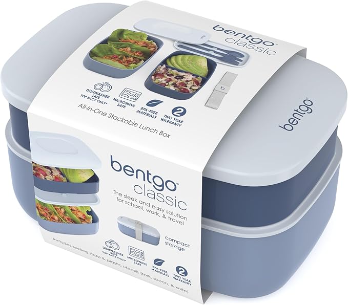 Bentgo Classic - Adult Bento Box, Stackable 3-Compartment Lunch Box with Removable Utensil Set and Sealing Strap, BPA-Free, Food Container Ideal for Meal Prep, Work, and On the Go (Slate)