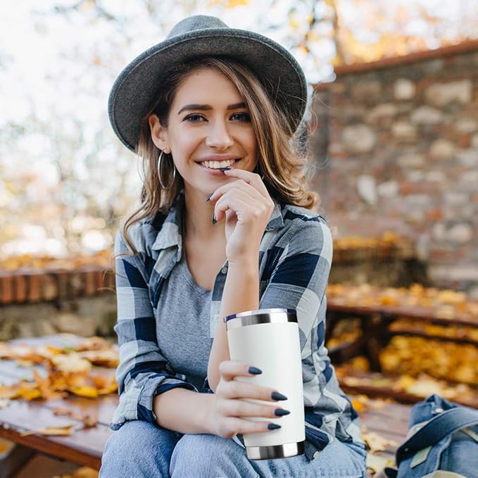 20oz Tumbler Bulk Stainless Steel Vacuum Insulated Tumblers with Lid Double Wall Travel Mug Durable Powder Coated Coffee Cup, Suitable for Ice Drinks and Hot Beverage (White 6pack)