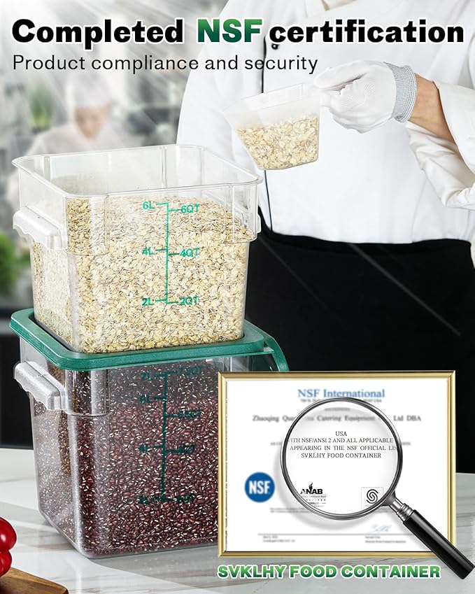 6QT Clear Food Storage Containers: 4 PCS[Food Grade][Hot&Cold Resistant] NSF Food Storage Containers with Lids for Home Restaurant Kitchen Storage Pizza Proof Dough, Green N