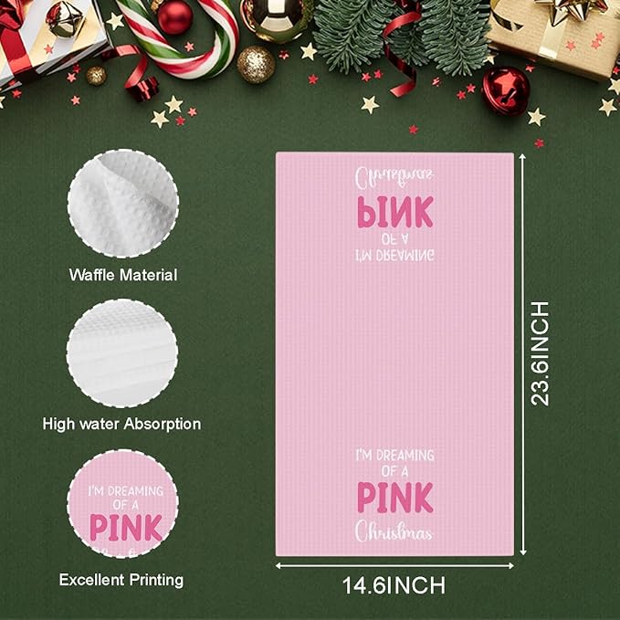 Pink Christmas Kitchen Towels,Christmas Decor Pink Bathroom,Xmas Gifts, Holiday Snowflakes Decorative Absorbent Dish Cloths and Tea Towels for Bathroom Decor 14 x 23 Inches