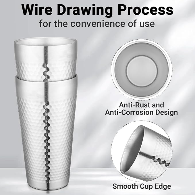 Beasea Stainless Steel Cups 19 oz, 4 Pack Large 18.6oz 550ml Stainless Steel Drinking Cups Water Tumbler Stackable Double Wall Insulated Individual Metal Pint Glasses Tin for Home Party Camping