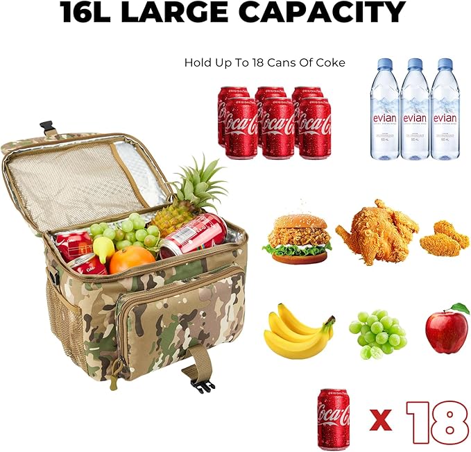 Ronyes Tactical Lunch Box for Men,Large Insulated Lunch Bag with Shoulder Strap,Heavy Duty lunchbox Cooler MOLLE Webbing, Leakproof Pail for Work Camping Fishing-Camo Brown