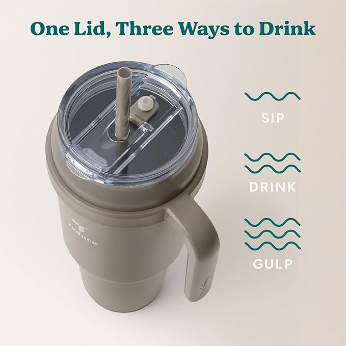 REDUCE 50 oz Stainless Steel Tumbler with Handle - Dual-Wall Vacuum Insulated Travel Mug, Sweat-Proof Lid & Reusable Straw - Keeps Drinks Cold for 24 Hrs, Fits Cupholders, Dishwasher Safe - Mocha