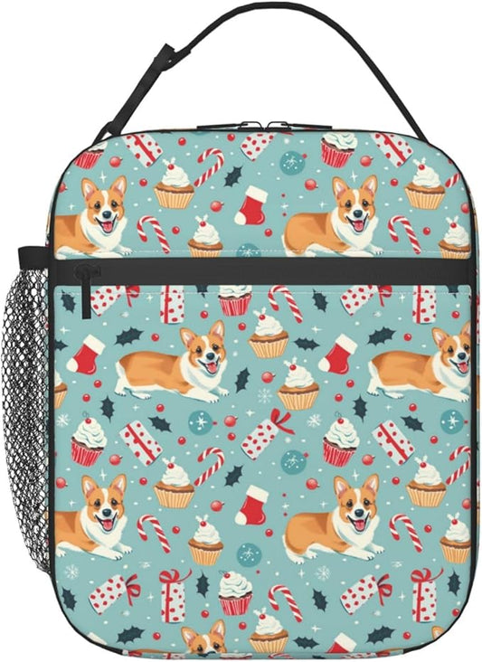 Reusable Corgi Lunch Box for Kids Girls Boys Women Adult, Insulated Festive Dog Lunch Bag,Polyester Cooler Holiday Treats Handbags Case for School Picnic Work Travel Beach or Hiking (Blue)