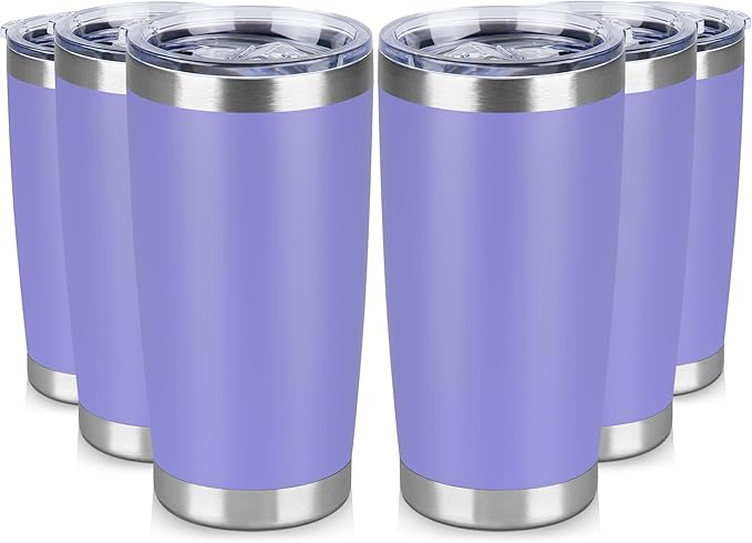 20 oz Tumbler Stainless Steel Tumblers Bulk with Lid Double Wall Insulated Coffee Tumbler Cups for Hot & Cold Drinks Powder Coated Travel Coffee Tumbler Mug Metal (Lavender, 6 pack)