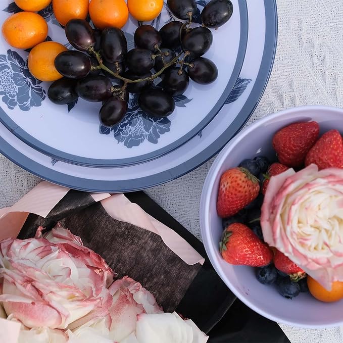 Melamine Dinnerware Set 12-Piece for 4 Dish Set Plates Bowls Unbreakable Dishware for Indoor Outdoor Use Lightweight Durable for Camping Picnics Parties Dark blue