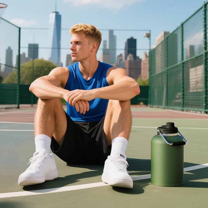 Zenbo One Gallon Jug with Straw, 128 oz Double Wall Vacuum Insulated Sports Water Bottle, Keeps Cold up to 48 Hours, Leak-Proof & Sweat-Proof Stainless Steel Water Jug for Gym, Outdoor & Camping