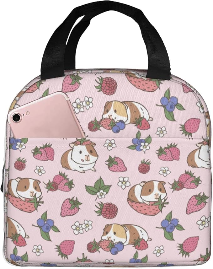 Strawberry Lunch Bag Guinea Pig Insulated Kawaii Lunch Box for Kids Women Men Reusable Pink Lunch Tote for School Office Work Picnic Hiking