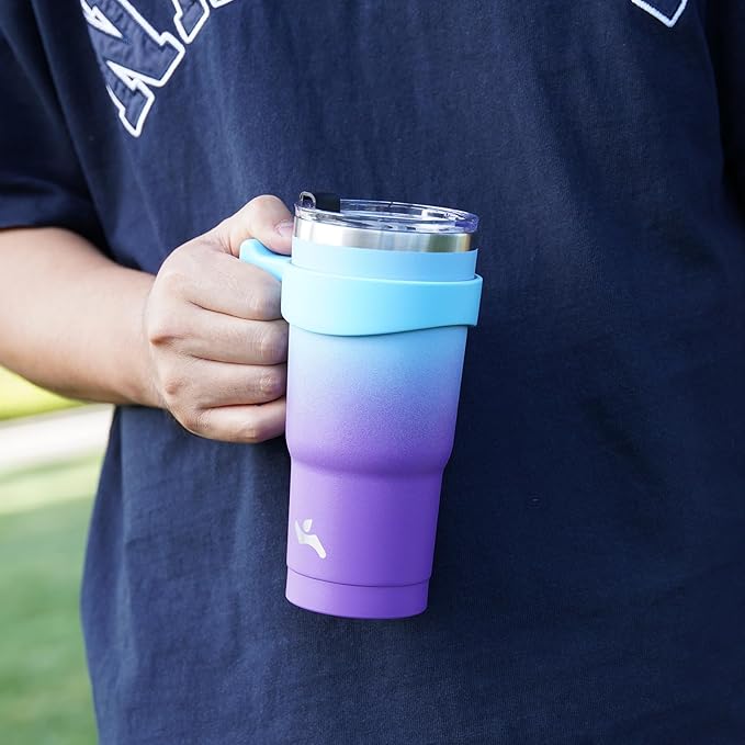 30 oz Tumbler with Handle and 2 Straw 2 Lid, Insulated Water Bottle Stainless Steel Vacuum Cup Reusable Travel Mug,Ocean Dream