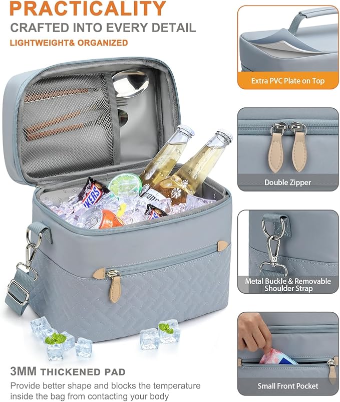 Capolo Lunch Box for Women Men Adults,Insulated Lunch Bag Leakproof Lunch Cooler Box with Removable Strap Cute Lunch Tote Bags Reusable Thermal Lunchbox for School Work Picnic(Small,Blue)