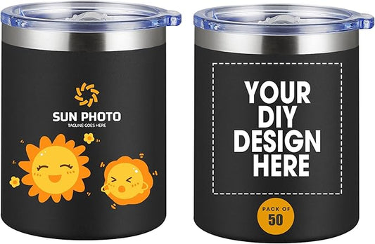 Personalized Custom Tumbler Print in USA 12oz 50Pcs Stainless Steel Travel Coffee Cup with Lid & Straw Double Wall Insulated Mug With Colorful Text Logo Photo