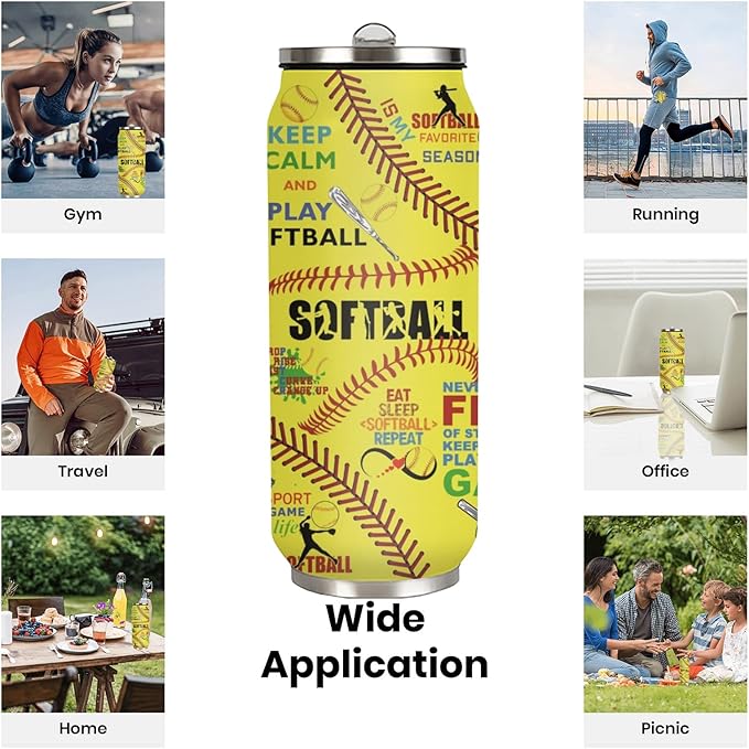 Softball Tumbler Cup With Lid - Travel Mug, Birthday Gift for Softball Lovers - Stainless Steel Vacuum Coffee Cup for Women Men, 17 Oz