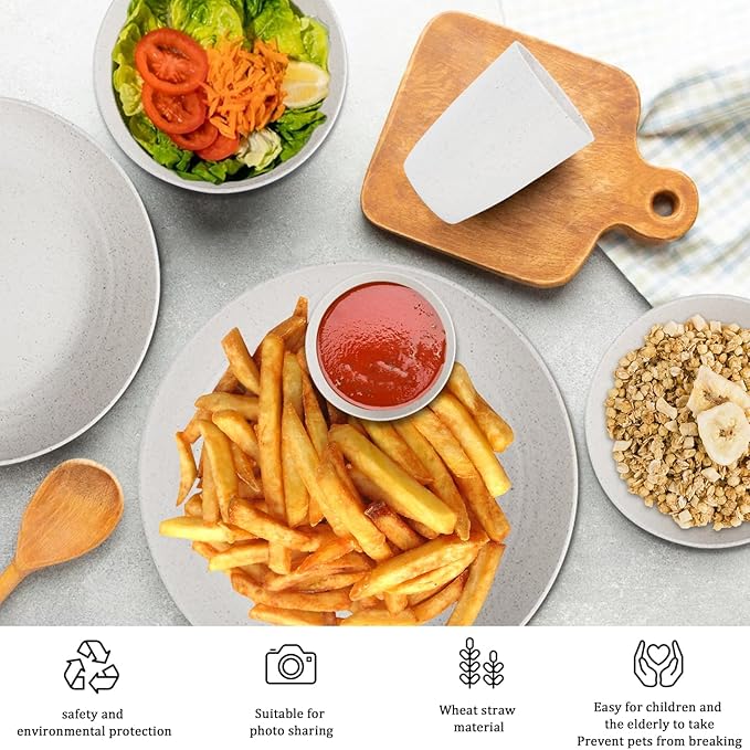 Premium Wheat Straw Dinnerware Sets for 4, Microwave Safe Plates and Bowls Sets 16-Piece,Unbreakable and Lightweight Dinner Plates for Kitchen,Picnic and Party,Plates Set,Cups Set(White)