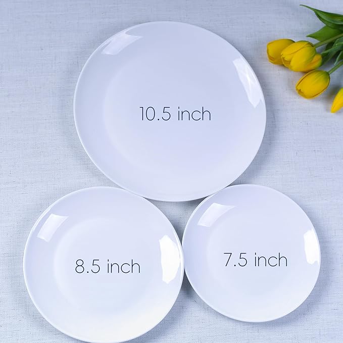 8.5 inch Salad Plate Set of 6, Lightweight Opal Glass Round White Plates for Appetizer Dessert Kitchen, Dishwasher and Microwave Safe