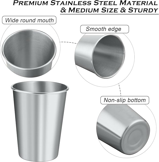 Resinta 10 Pieces 8 Ounce Stainless Steel Cups Metal Pint Cups Shatterproof Drinking Glasses for Kids or Adults (8 oz)