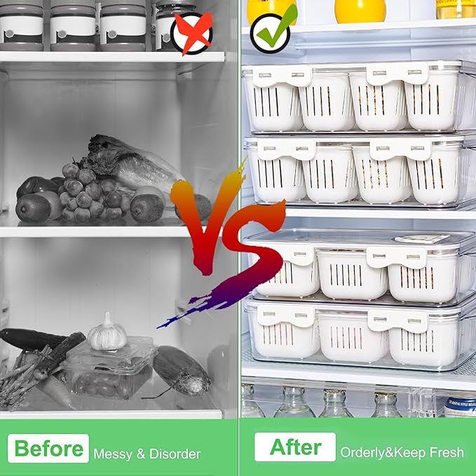 shopwithgreen Divided Serving Tray with Lid, Portable Snack Box Charcuterie Veggie Tray with Lid, Food Storage Organizer with 8 Colandersfor Fruit, Vegetable, Refrigerator, Kitchen, Party, Picnic