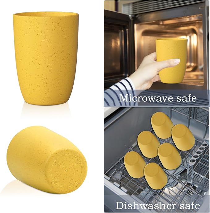 Homienly 8pcs Wheat Straw Fiber Cups, 20 Oz Reusable Drinking Cups, Unbreakable, Dishwasher Safe, Microwave Safe, BPA Free, Organic, Classic Style, Yellow