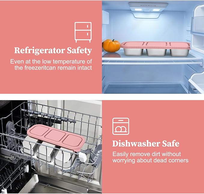 ﻿ 3 Compartment Stainless Steel Snack Containers with Silicone Lids, Reusable Food Storage Containers ，snackle box container for School ，Travel, Outdoor, Camping.