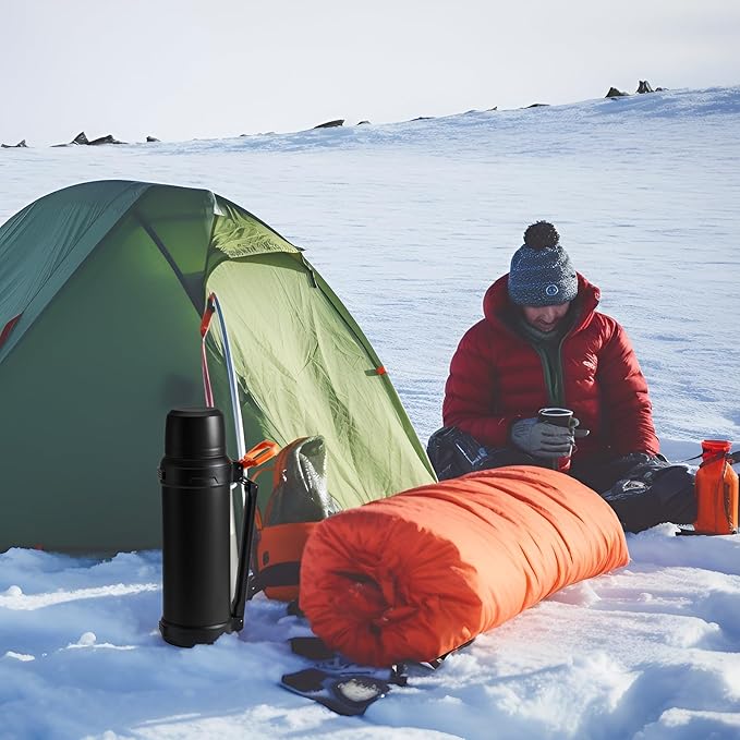 88oz Large Coffee Thermo for Travel, 2500ml Insulated Stainless Steel Water Bottle with Cup and Handle, Water Jug for 24hr Hot and Cold drinks, Vacuum Flask for Camping, Fishing & Working, Black