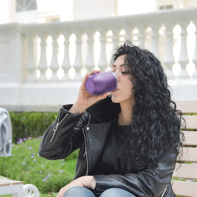 MEWAY Stemless 12oz Wine Tumbler Glasses with Lid -Insulated Double Wall Vacuum Stainless Steel Travel Tumbler with Straw,for Woman Under 10 dollars (Purple,1)