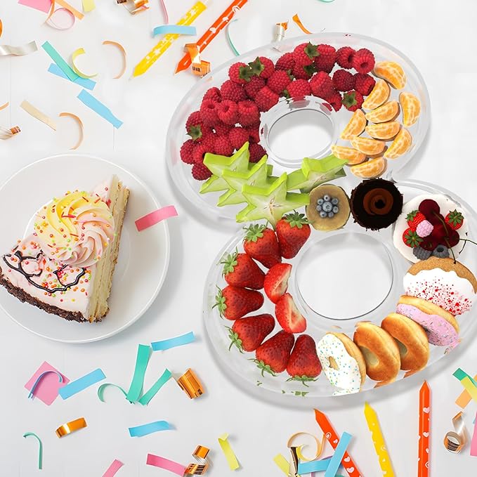 11" Acrylic Number Charcuterie Board Box, Reusable Fillable Number Cake Candy Dish Display Serving Tray for Birthday Anniversary Party Decoration (8)